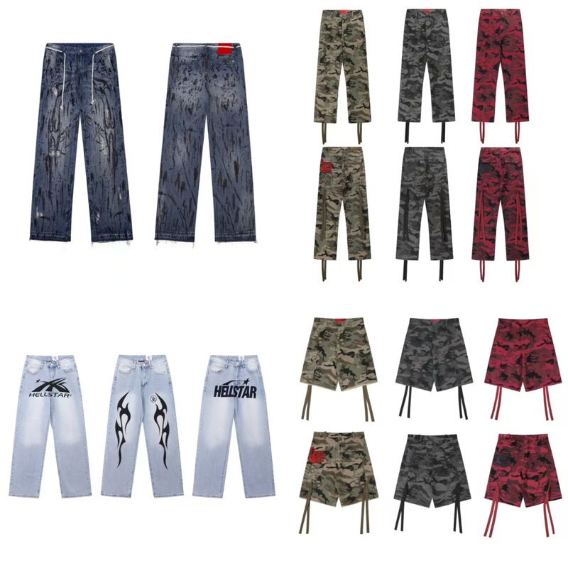 Hellstar Studios Ins High Street Retro Printed Logo Jeans Trendyy Casual Men's Jeans