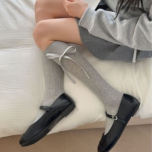 Women's Calf Socks for Spring and Summer, Thin Bow-Knot Mid-Calf Socks, Half-Length Jk Lolita Socks, Versatile Breathable Cotton Socks Wholesale
