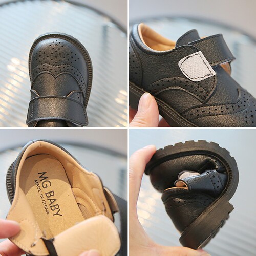 Children's Leather Shoes 2024 Spring New Fashion Round Toe Matte Soft Leather Soft Sole Single Shoes for Boys and Girls Cross-Border