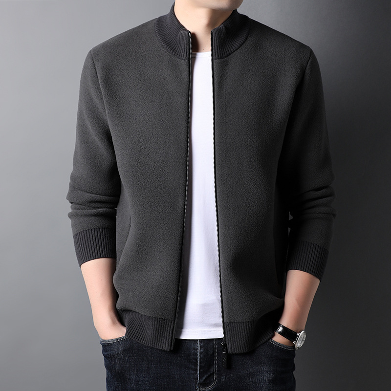 Men's solid color cardigan with zipper