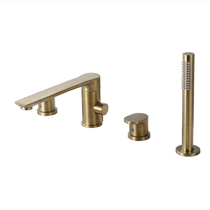 8V Kestu full copper gun gray bath tank edge embedded hot and cold split shower