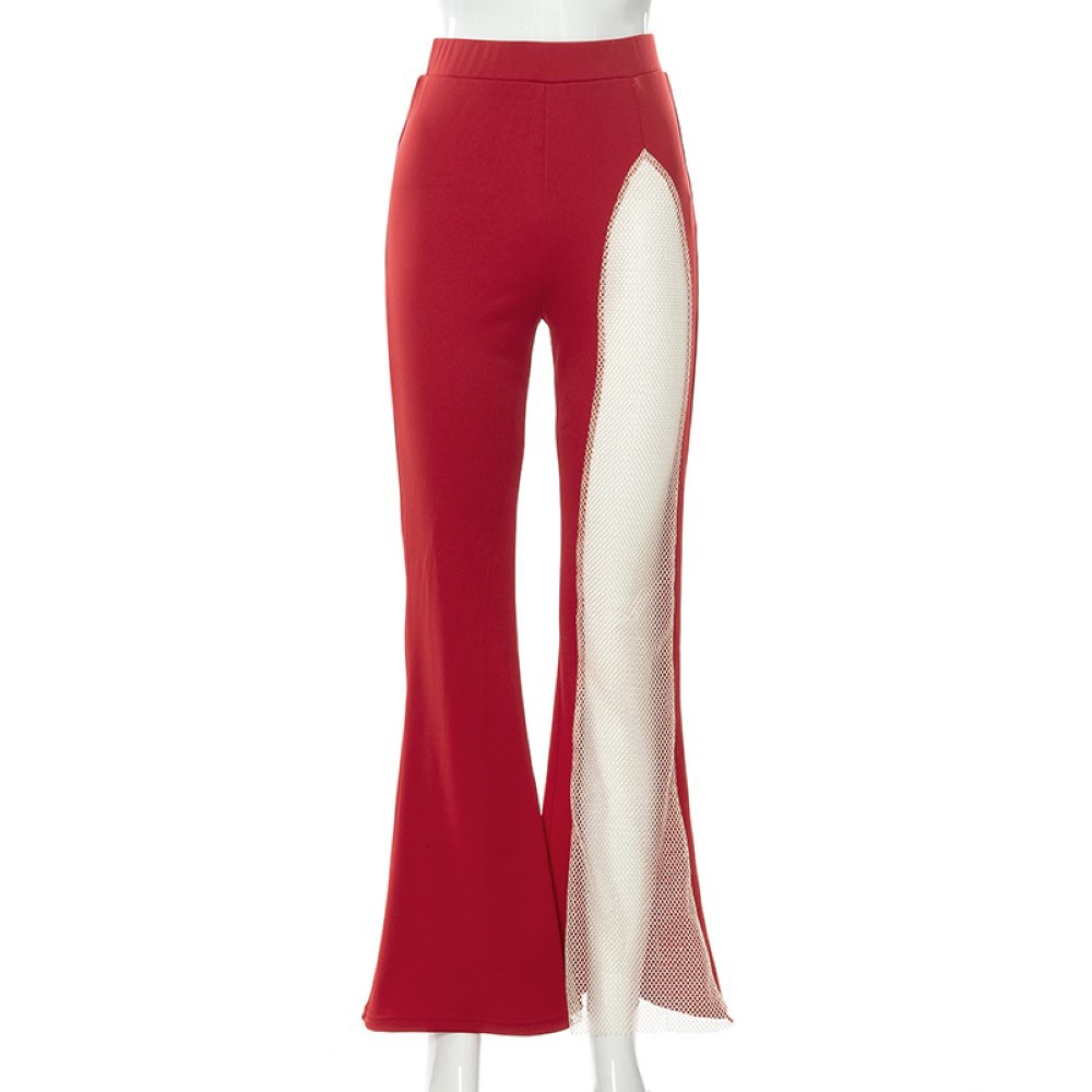 High Waist Stitching Solid Color Mesh Flared Pants display picture 2