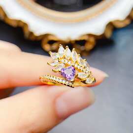 新款天然紫水晶戒指S925银镶嵌主石5*5mm百搭网红爆款女饰批发