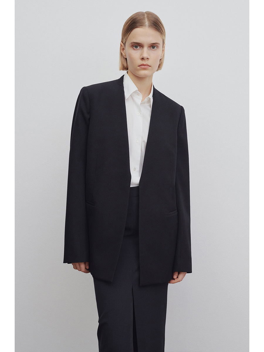 European American Wool Blazer For Women, Loose Fit, No Buttons, Minimalist Black Suit Jacket, Spring And Autumn_ecoleips.com
