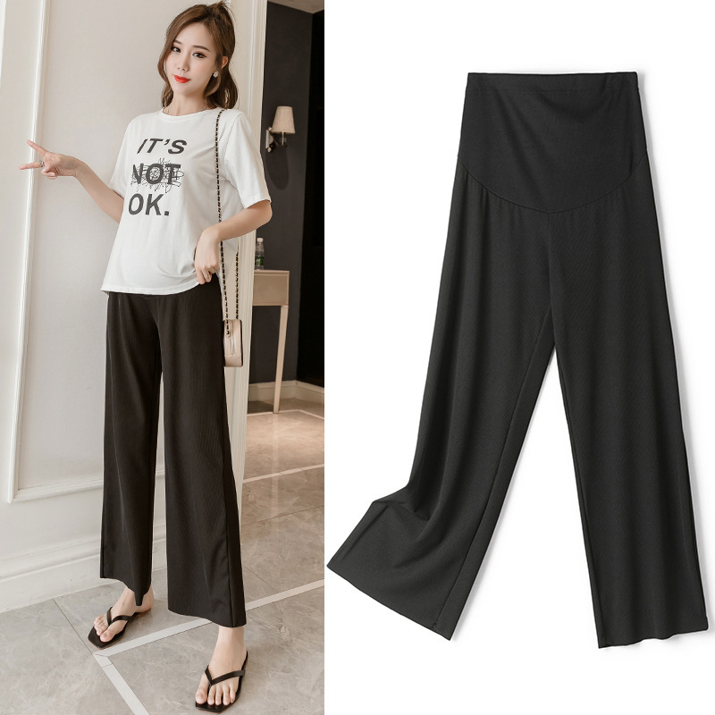 Lengthened maternity wide-leg pants ice silk pants summer thin plus size loose belly support pants tall Lengthened maternity wide-leg pants ice silk pants summer thin plus size loose belly support pants tall
