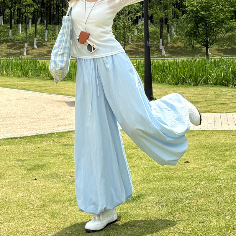 Floral Bud Skirt Pants for Women, Summer New High-Waisted Slimming Loose Cropped Casual Wide-Leg Pants with a Lazy and Puffy Lantern Style