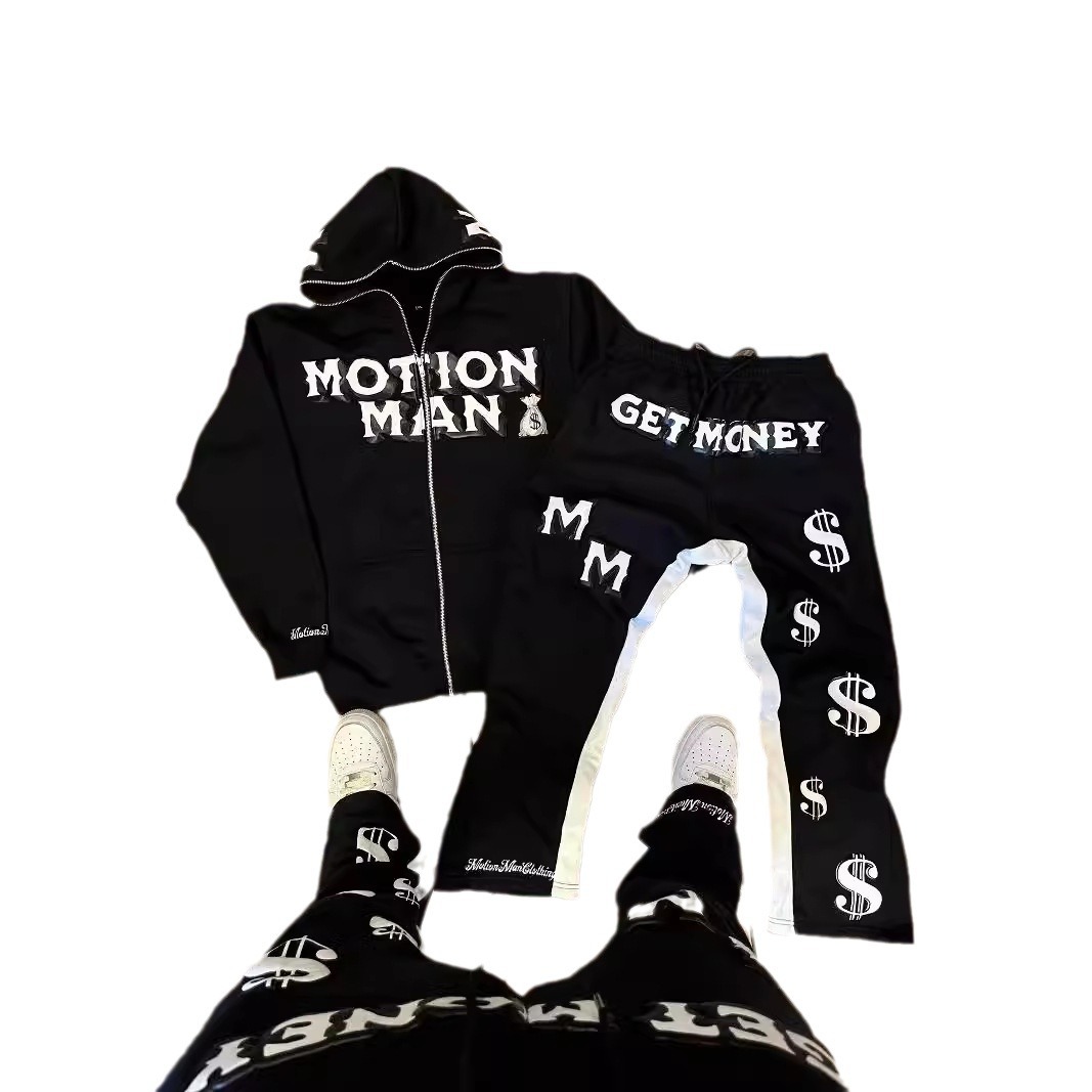 2024 New Letter Print Hoodie Jacket Hooded Top Harajuku American Street Style Hip Hop Set_voghion.com