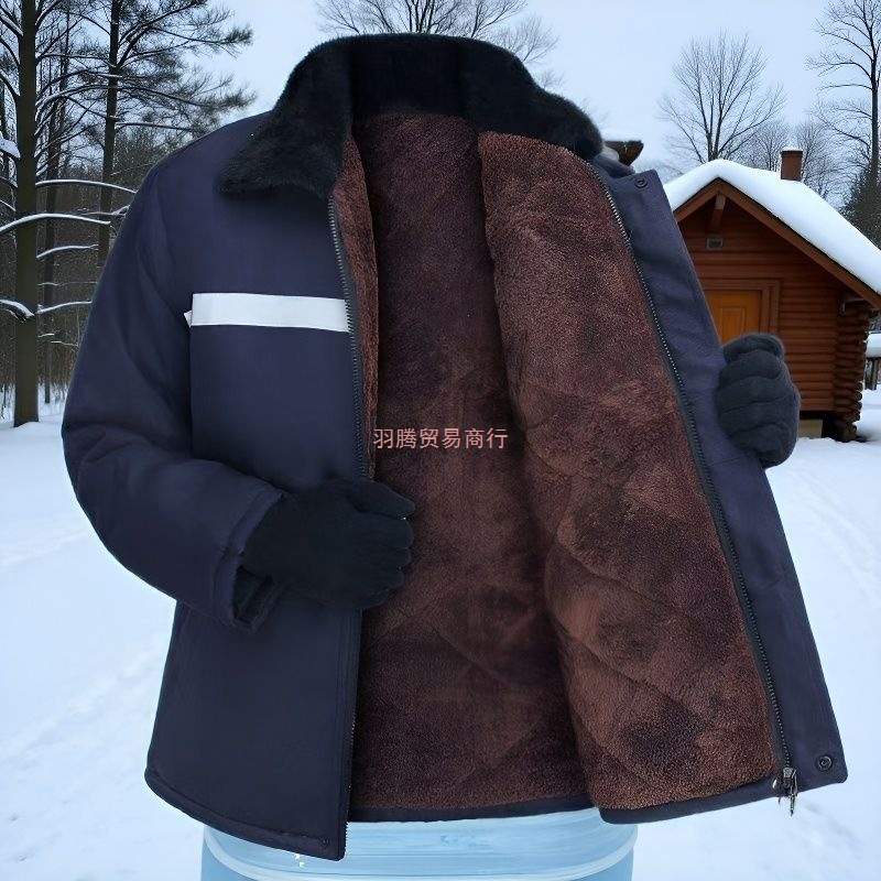 冬季棉服男加绒加厚防寒保暖反光条棉衣套装劳保冷库工地电焊棉袄