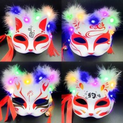 光る羽狐マスク半顔猫二次元アニメ古風狐マスク舞踏会半顔マスク卸売り