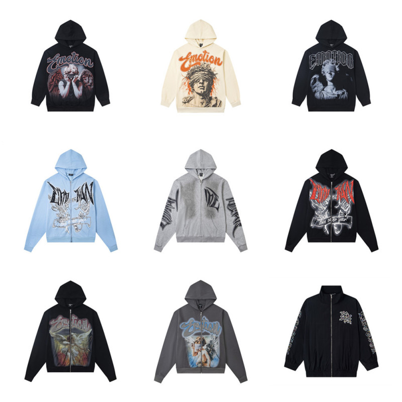 Cross-Border Trendy Brand Mixed&Emotion Hot Diamond Letter Pattern Pullover Hooded Sweatshirt Men's and Women's Cardigan Jacket