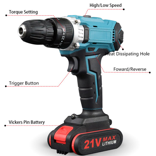 Industrial-grade multi-functional two-speed hand drill 21V two-speed lithium electric drill Rechargeable handheld electric screwdriver manufacturer