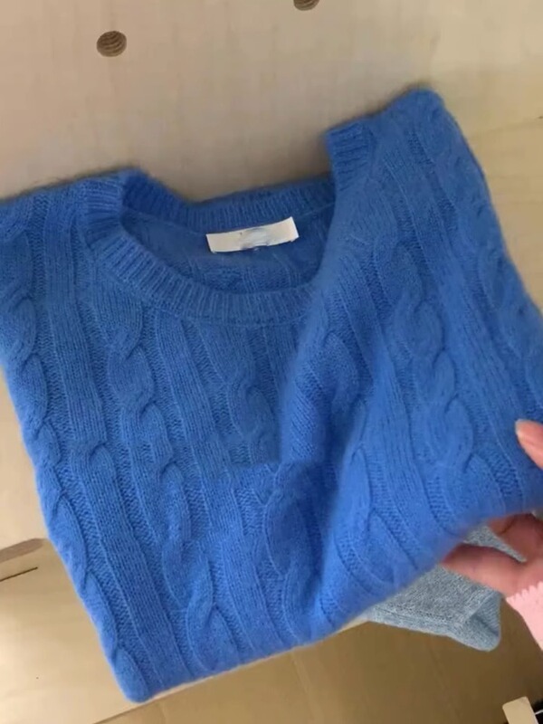 广州十三行高货爆款软糯奶黄色毛衣女秋圆领套头浣熊绒针织衫上衣|undefined