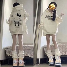 不起球日系慵懒风猫连帽卫衣女洋气秋冬加绒加厚设计感外套