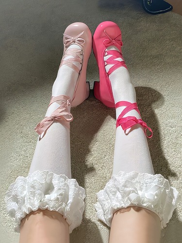 Lolita rose edge knee-high socks for women, Lolita lace butterfly knot, Japanese style JK white calf socks, suitable for spring and autumn