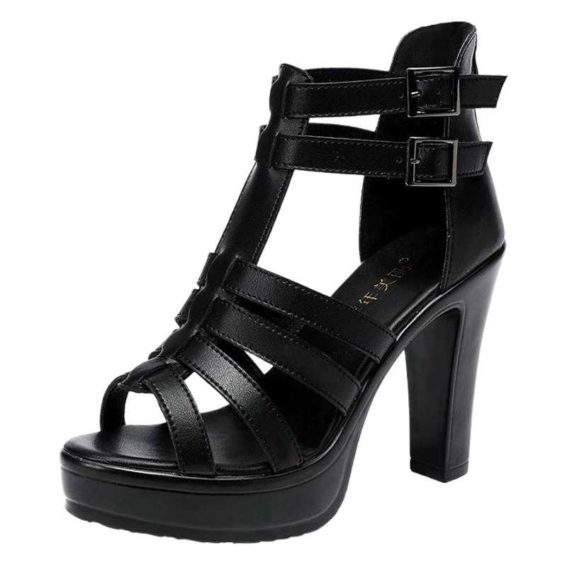 Римские сандалии для женщин, на высоком каблуке, на массивном каблуке, новая летняя модель 2024 года, на толстой платформе, водонепроницаемые, модные, большие размеры 40-43, сандалии с открытым носком.