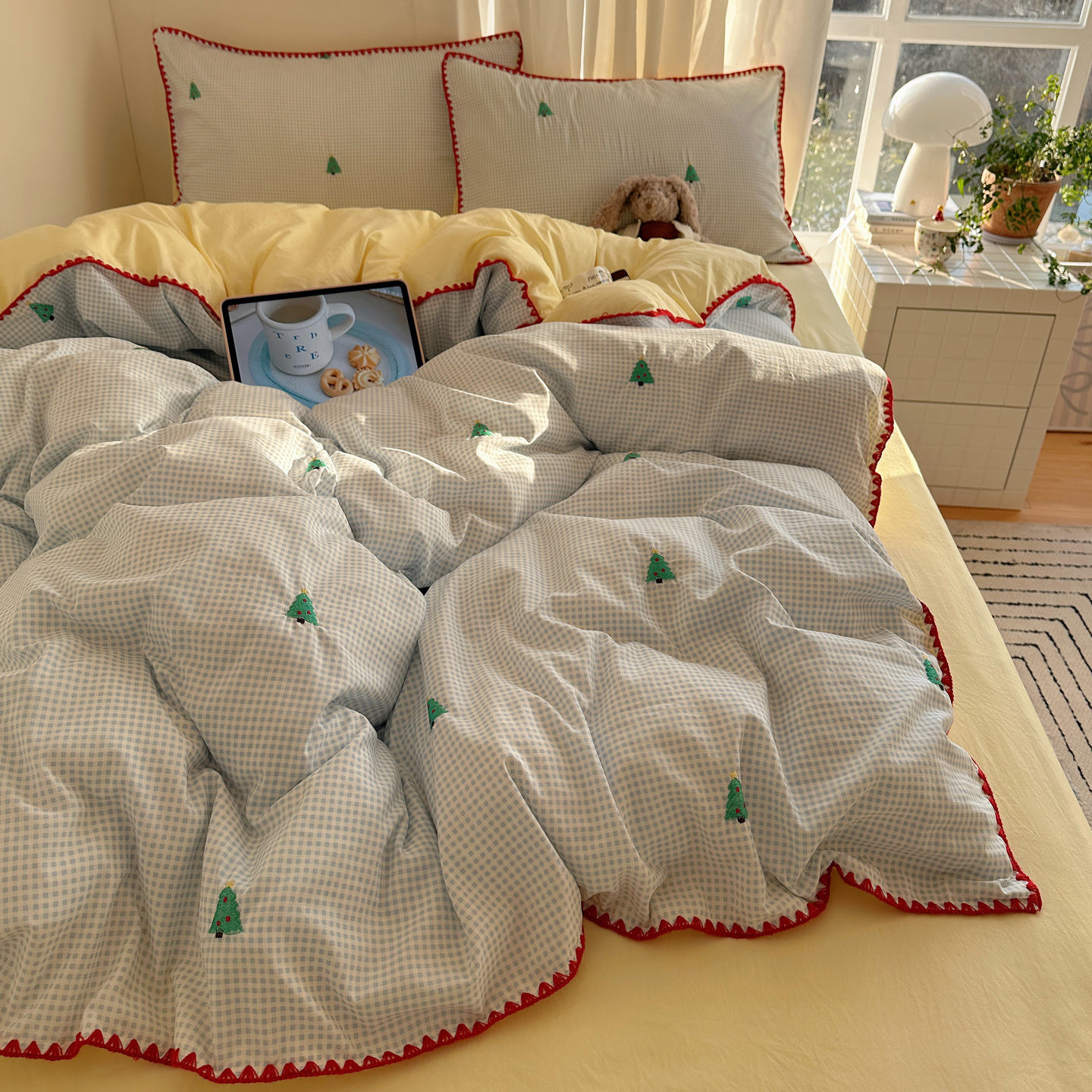 Ice Silk Cooling Duvet Cover Set Pure Cotton Cloud Patterned_voghion.com