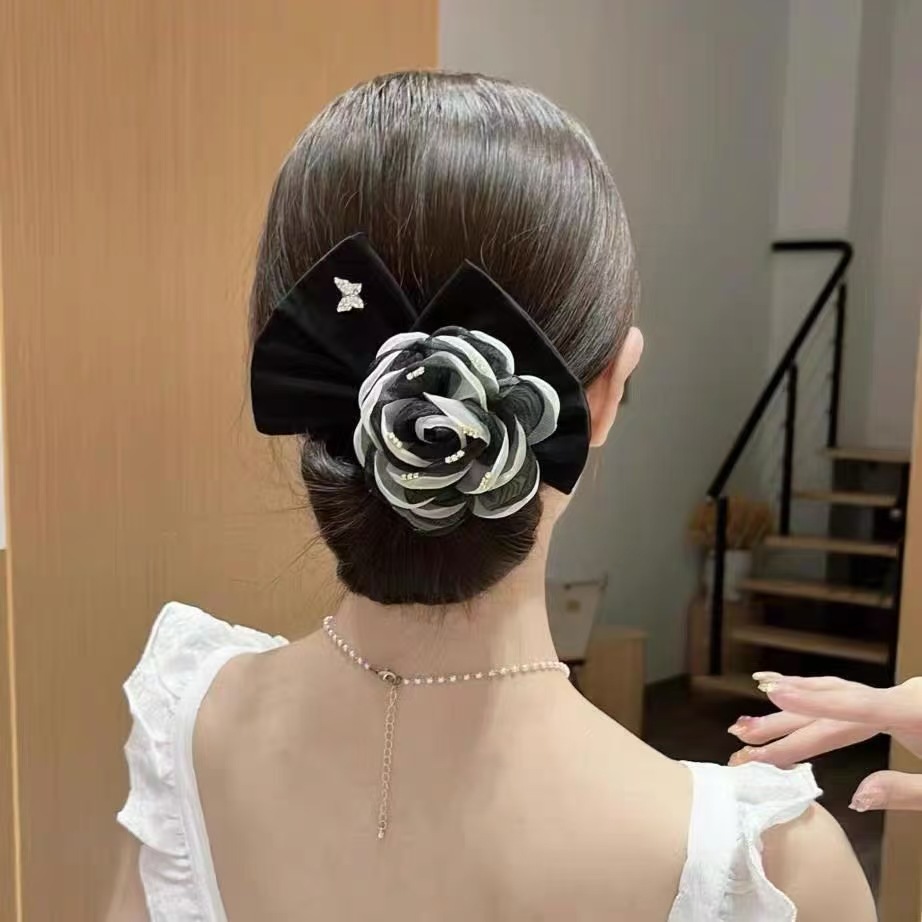 Nuevo camellia perezoso torsión trenzado cabello arco tocado clip de cabello mujer cabeza bola joyería de cabello