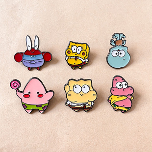 Couple's Brooch Cute Spongebob Paida Star Metal Badge Creative Pin Student Medal Clothes Decorations
