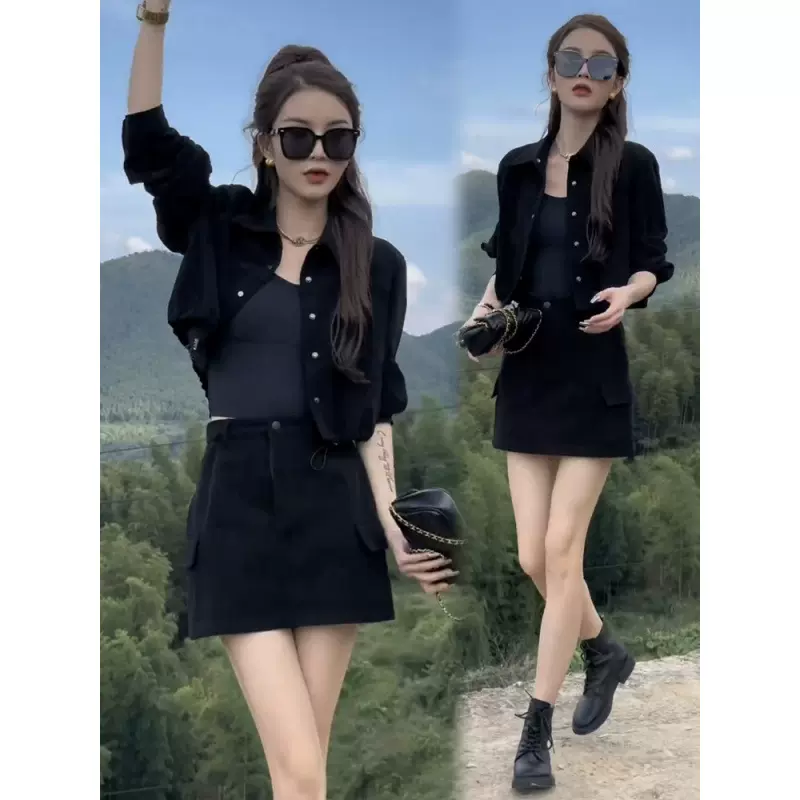 春秋装搭配一整套今年流行爆款半身裙连衣裙女小个子茶系穿搭时尚