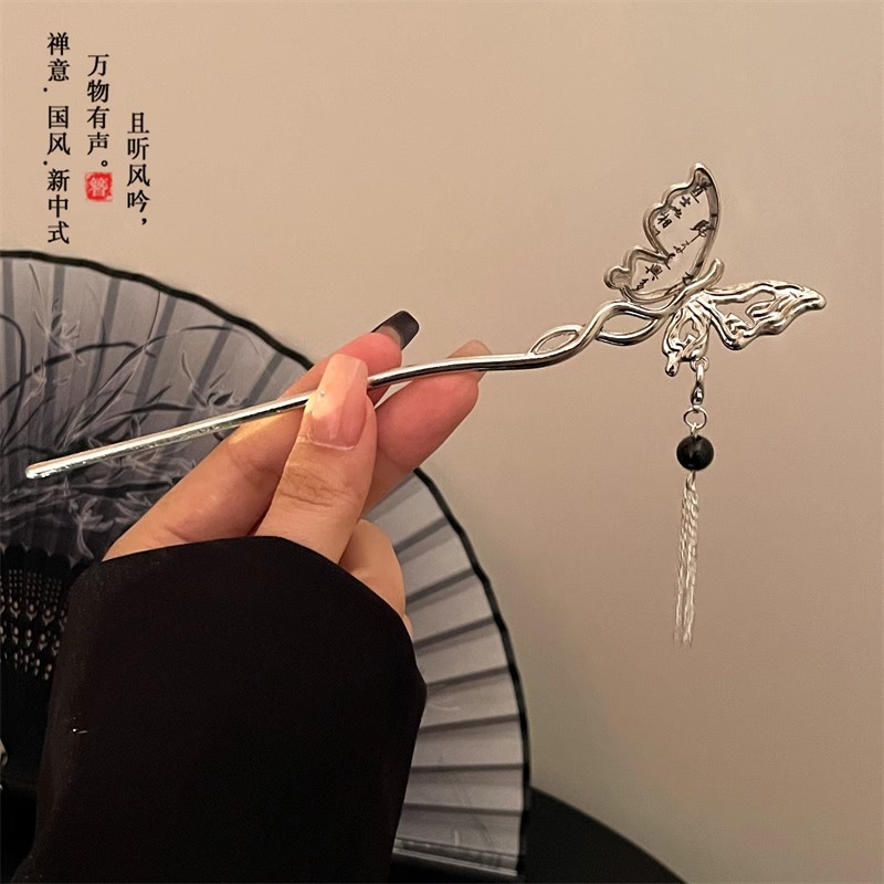 Nuevo estilo chino mariposa bordilla pinzas de cabello para mujeres detrás de la cabeza pinzas de cabello antiguo estilo Han tocado de alto nivel sensación de paso pinzas de cabello