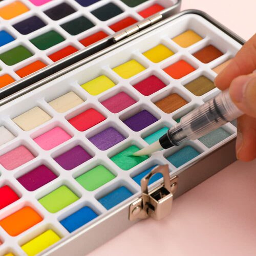 Cross-border hot selling 50/72/90/100 colors portable solid watercolor set metallic pearlescent art painting pigments
