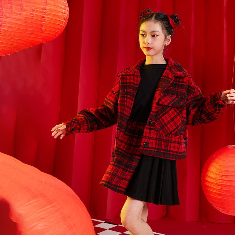 (2개) 유싱 유얀 걸스 원피스 투피스 2024 여자 서양식 붉은 새해 원피스 겨울 원피스