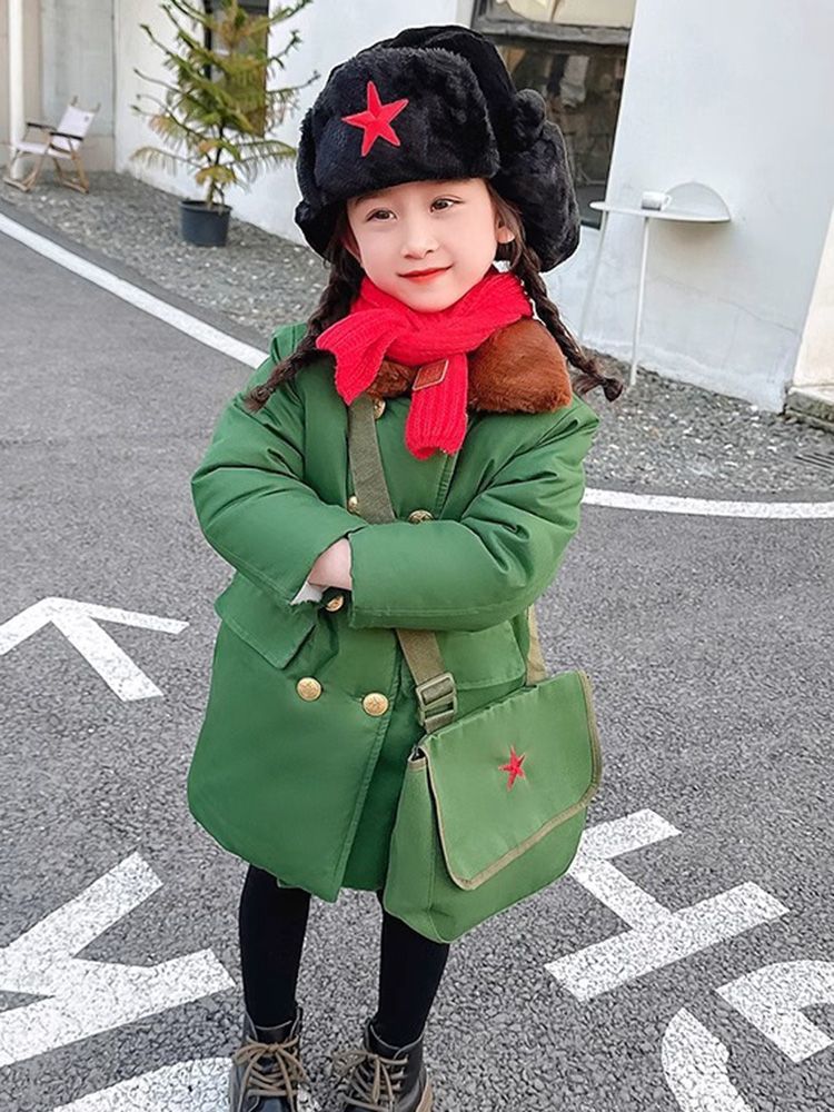 Abrigo de invierno militar para niños engrosamiento de invierno para niños Abrigo de invierno del noreste otoño e invierno nuevo abrigo de algodón verde de Girl Scouts