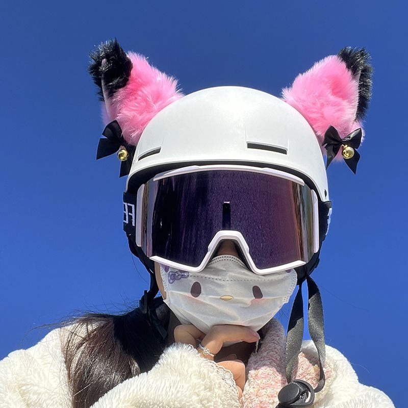 Cute Black and Purple Kuromi Headband Ski Helmet Cartoon Decoration Accessories Single Board Double Board Helmet Ears Universal