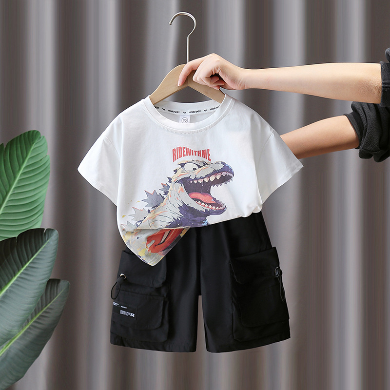 7289 Traje de verano para niños 2025 Nueva camiseta de manga corta con estampado de tie-dye para niños Verano fresco y atractivo de dos piezas Verano 5