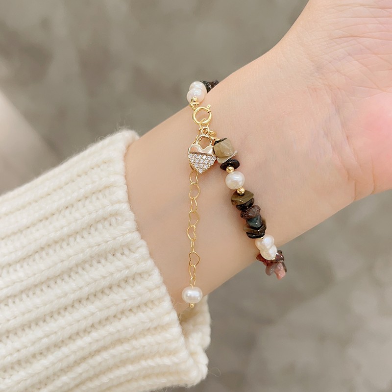Original Design Heart Shape natural stone Plating Bracelets 1 Piece