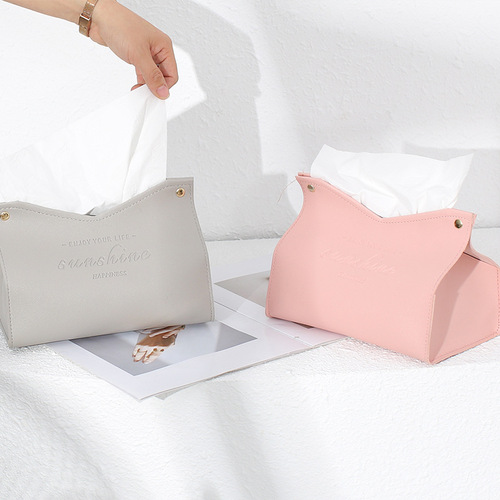 Ins style leather tissue box high-end car tissue box Nordic light luxury tissue storage box living room napkin box
