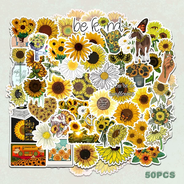 50 Beautiful Sunflower Waterproof stickers Stationery Notebook Water Cup Helmet Luggage Decoration stickers