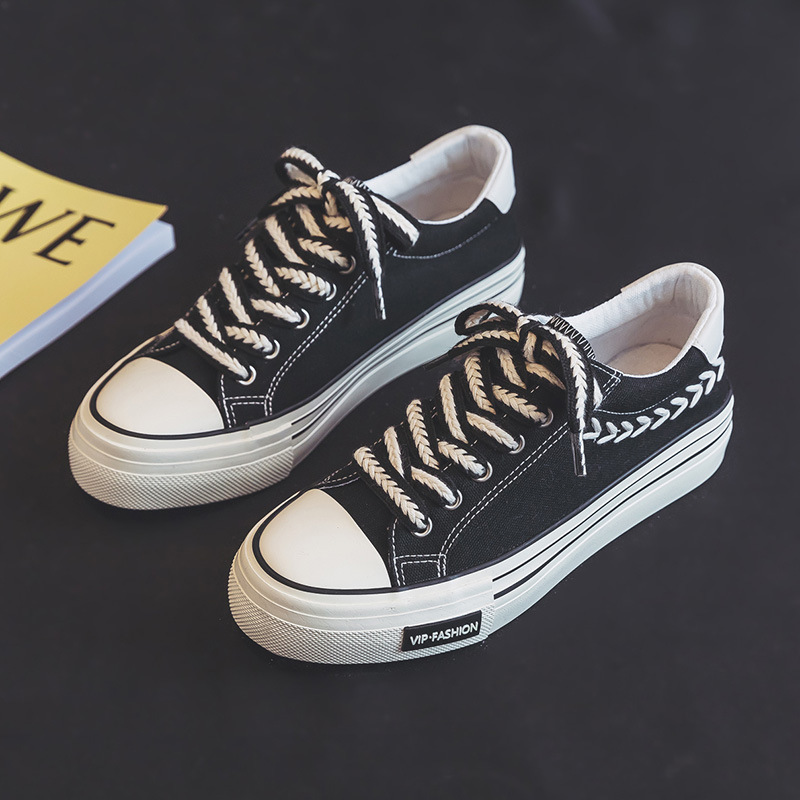 Zapatos de lona de suela gruesa para mujer, zapatillas bajas de trigo retro ins, zapatos de tela de estilo preppy, HD-102, primavera image 3