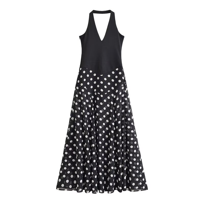 Pb&Za Women's Clothing 2026 Summer New European and American Resort Style Polka Dot Off-The-Shoulder Halter Neck Dress 1165466