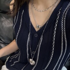 钛钢项链欧美老钱风项链豹纹个性百搭爱心长款项链天然石锁骨链新