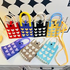 韓版小眾設計可愛甜美愛心迷你手機包針織單肩斜挎包便攜手拎包女