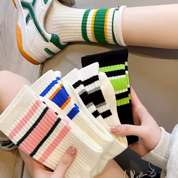 Zhuji Socks striped socks women's mid-calf length socks Internet celebrity super popular all-match Sports outer wear stockings ins fashion - ShopShipShake