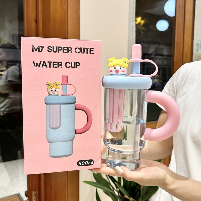 夏の新鮮な大容量プラスチックアイスカップかわいい風ストローカップ女性の高価値自転車ケトルカップ|undefined