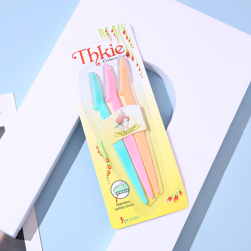Cuchillo para recortar cejas de 3 piezas con mango, cuchillo para recortar cejas de acero inoxidable, cuchillo para recortar cejas, juego de cuchillos para recortar cejas para principiantes