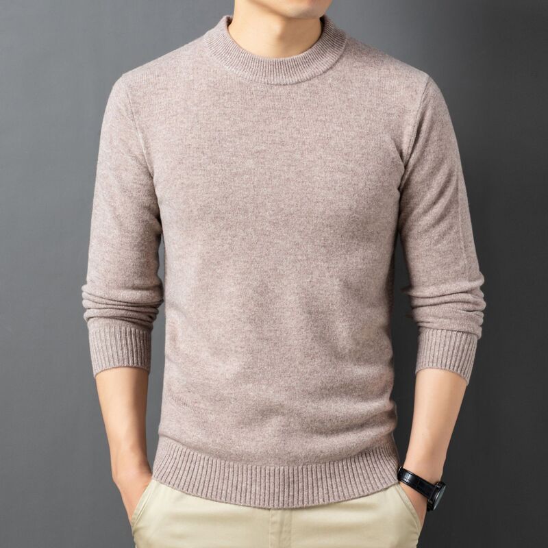 2025 New Autumn and Winter Men's 100% Pure Wool Knitwear Casual Long-Sleeved Round Neck Woolen Knitwear Men's Tops