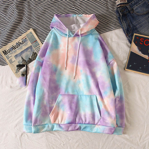 Women's Autumn/Winter tie-dye puffer hooded sweatshirt, warm, loose fit, large size, camouflage, versatile fashion top, trendy