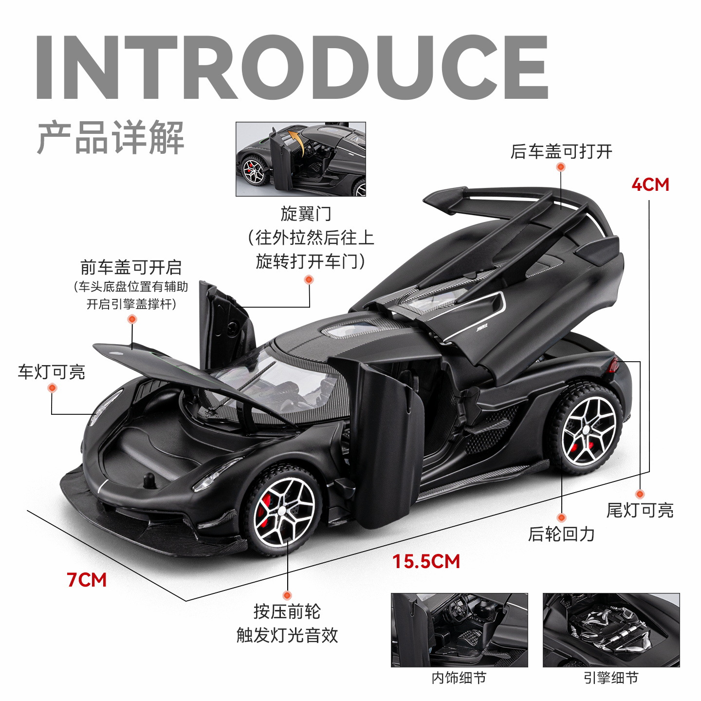 1: 32 Koenigsegg aleación modelo de coche deportivo Echo sonido y luz juguetes para niños Superrunning tema de bar exhibición de escritorio