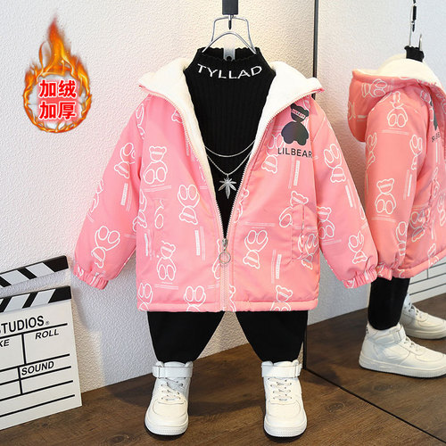Girls' cotton coats autumn and winter  new winter clothing children's parkas plus velvet thickening warm winter cotton clothing