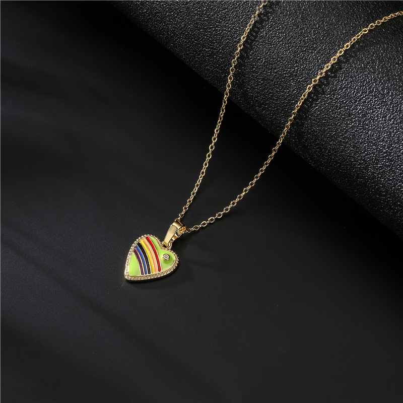 18k Fashion Rainbow Color Dripping Heart Inlaid Zircon Copper Necklace Wholesale Nihaojewelry display picture 2
