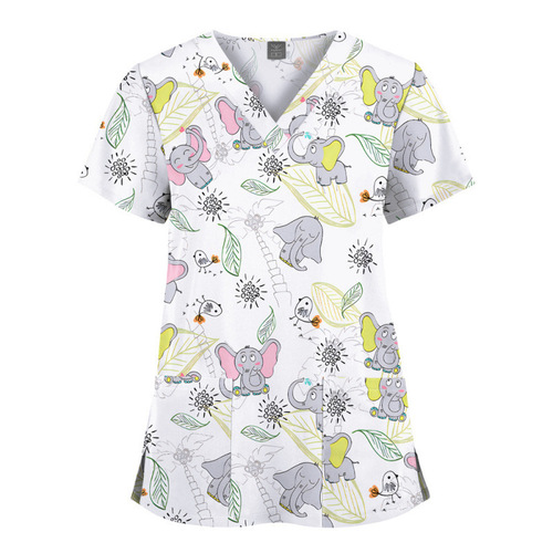 New product stretch printed short-sleeved shirt, nurse's clothes, surgical clothes, European and American doctors 'clinics, dental hand-washing clothes on behalf of China