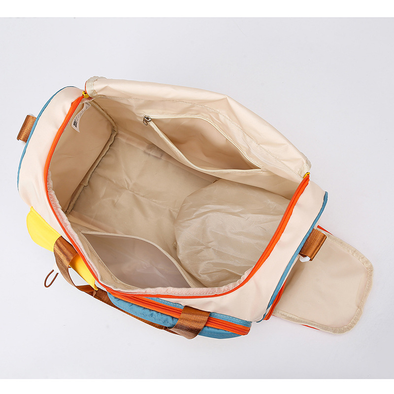 Bolsa de viaje de corta distancia de color en contraste, bolsa de gimnasio de separación seca y húmeda, bolsa de equipaje de mano de gran capacidad, bolsa de embarque, maleta trolley