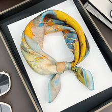 100%桑蚕丝真丝丝巾新款韩系山水油画薄款丝巾女时尚百搭职业领巾