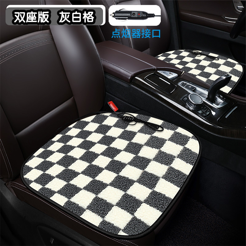卸売り棋盤格加熱クッション自動車クッションクロスボーダー漫画花羊小毛内装用品冬シングルクッション|undefined