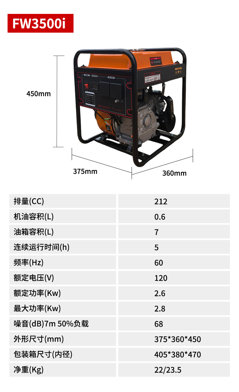 2kW 110V single-phase portable gasoline generator set for camping, RV, outdoor, home use, small outdoor