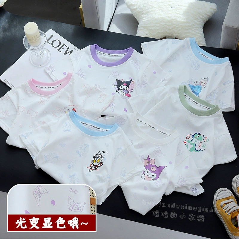 [Свет с короткими рукавами] Детская мультипликационная хлопчатобумажная футболка